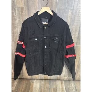 Preme‎ Black Jean Jacket Distressed Size Large